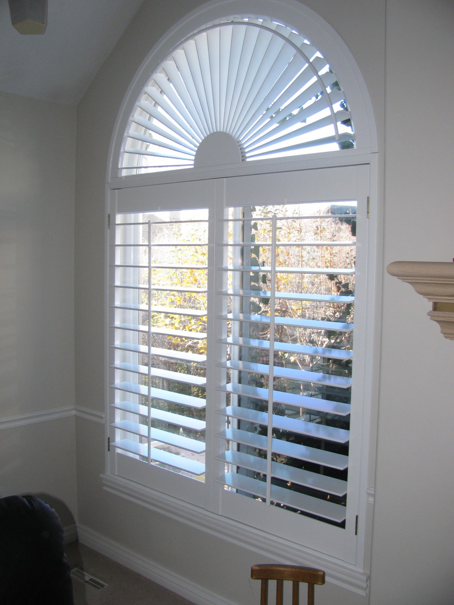 Arched Open White Shutters