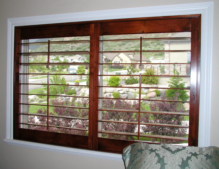 living room custom wood window shutters